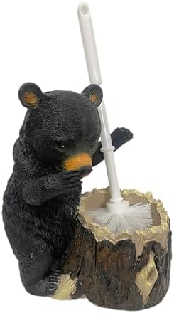 Whimsical Black Bear Toilet Brush Holder Set