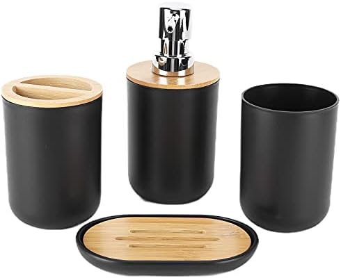 EBTOOLS Set of 4 Bathroom Accessories in Plastic and Bamboo