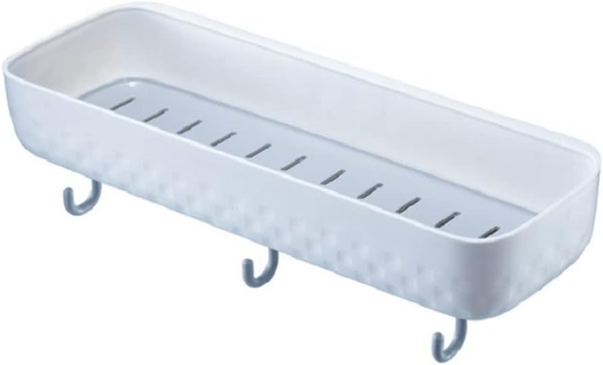 Wall Mounted Shower Caddy With Three Hooks and Drain Hole