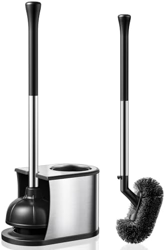 HAMITOR Toilet Plunger and Brush Set - 2 in 1 Heavy Duty Stainless Steel
