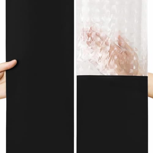 Timecity Black PEVA Shower Curtain with 12 White Hooks