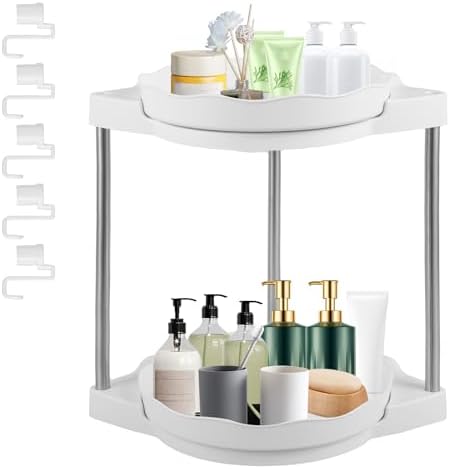 360 Rotating Corner Shower Caddy with 5 Hooks