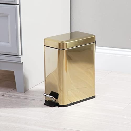 mDesign Metal Toilet Brush with Holder and Step Pedal Trash Can Set