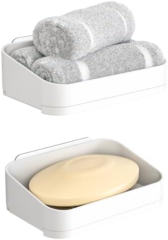 SUOXING Adhesive Soap Holder for Shower Wall White Plastic 2 Pack