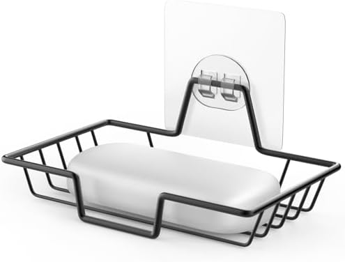 LBshmao-D Soap Dish Holder - No Drilling Rustproof Wall Mount Black