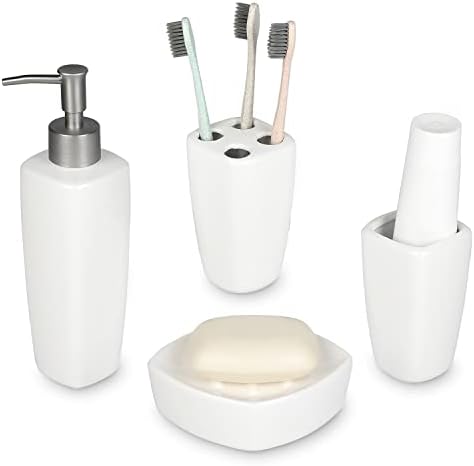 MyGift 4-Piece Ceramic Bathroom Accessory Set