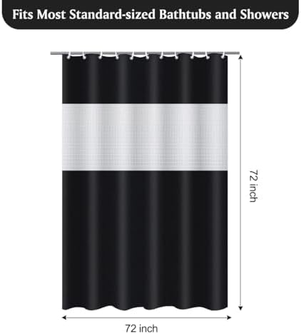 Timecity Black PEVA Shower Curtain with 12 White Hooks