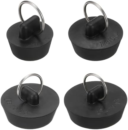 Uxcell 4Pcs Drain Stoppers with Hanging Ring - 4 Sizes Black