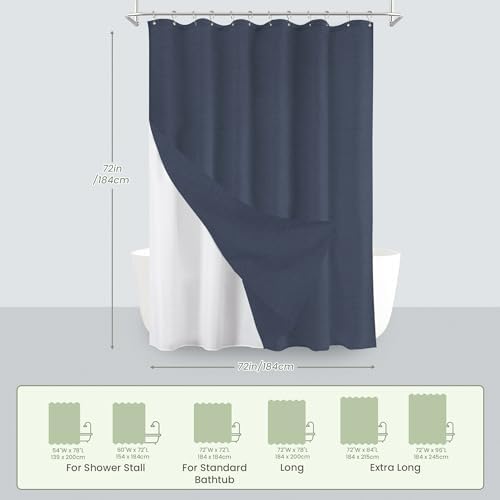 Inhousolu Boho Shower Curtain Set Faux Linen 12 Metal Hooks Navy Blue 54x78