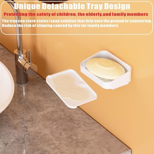 SUOXING Adhesive Soap Holder for Shower Wall White Plastic 2 Pack