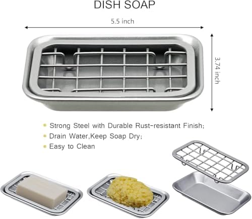 SheeChung Silver Metal Soap Dish Tray with Drainage Grid