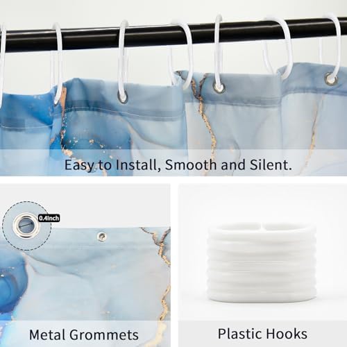 Gibelle Abstract Blue Grey Marble Shower Curtain Set 71x71
