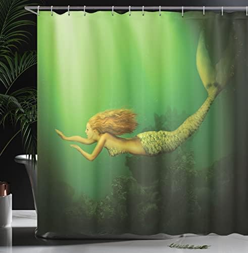 Ambesonne Mermaid Shower Curtain Set 69 x 75 Dark Green Ginger Green 1