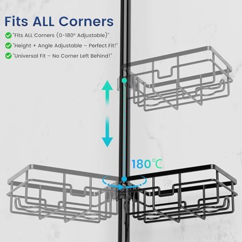 Mixoo Corner Shower Caddy - Adjustable Tension Pole with 6 Shelves