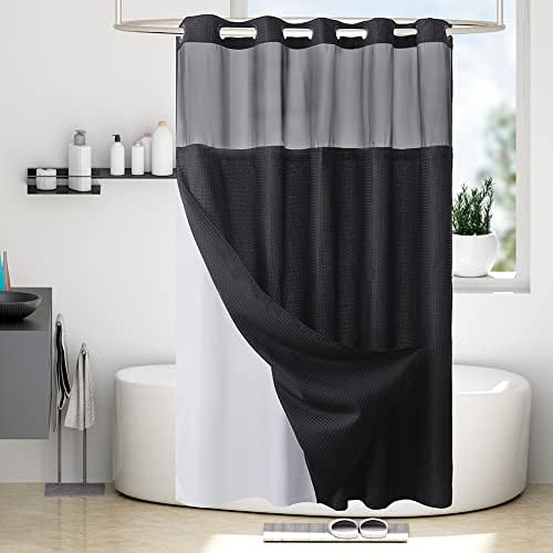 Furlinic No Hook Shower Curtain with Detachable Liner Black 71x78 Inch