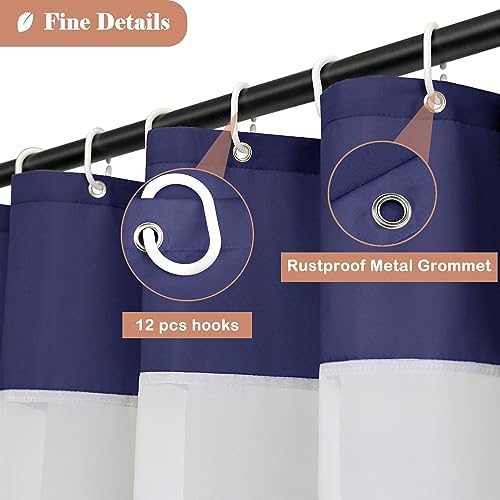 UFRIDAY Navy Blue Shower Curtain with Window and 12 Hooks 1