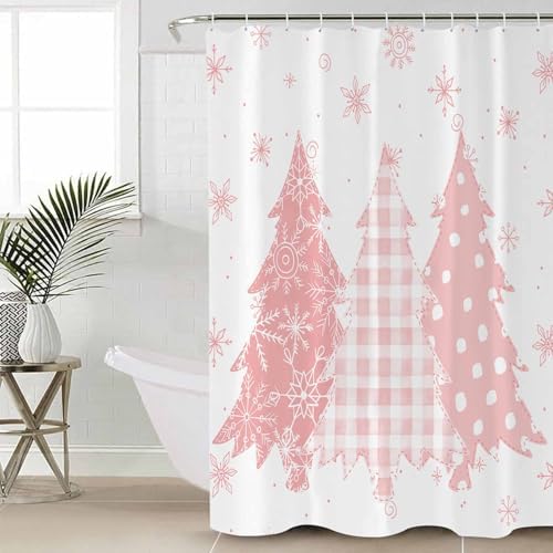 ZOE GARDEN Pink Christmas Tree Shower Curtain Set 72x72