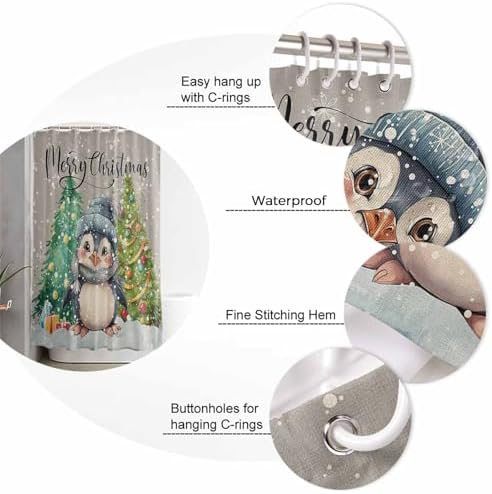 Christmas Penguin Bathroom Set with Shower Curtain and Rug