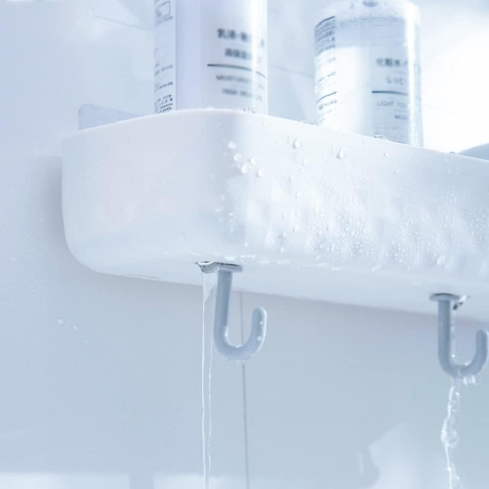 Wall Mounted Shower Caddy With Three Hooks and Drain Hole