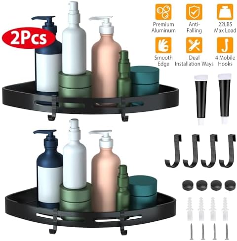 2Pcs Corner Shower Caddy Shelf with Adhesive Mount 1