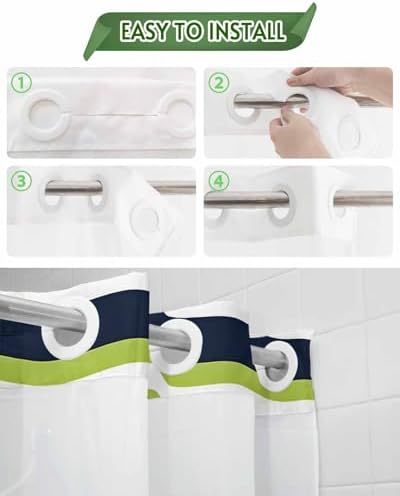 No Hooks Shower Curtain Set with Snap Liner Classic Stripes 72x72in