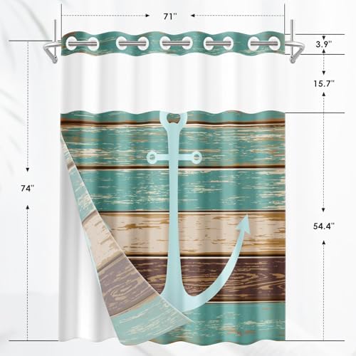 Nesphy No Hook Anchor Wooden Board Shower Curtain Set 1