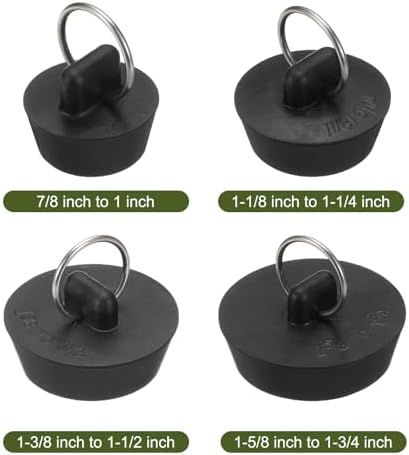 Uxcell 4Pcs Drain Stoppers with Hanging Ring - 4 Sizes Black