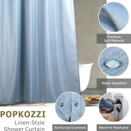 Popkozzi Fog Blue Linen Textured Shower Curtain