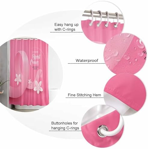 ZOE GARDEN Carefree Breast Cancer Shower Curtain Set with Hooks