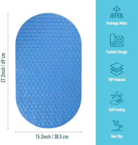 SELIBRE Oval Shower Mat with Suction Cups Blue 275x155