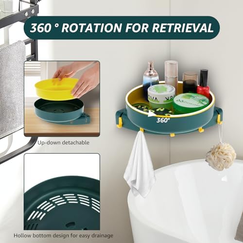 2PCS No Drill Corner Shower Caddy with Hooks