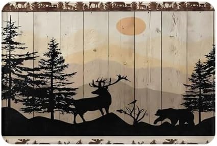 Rustic Wildlife Wooden Bath Mat 24x16 Non Slip Absorbent