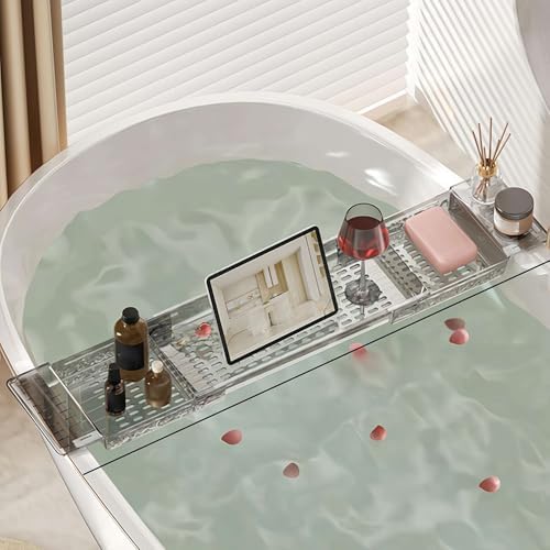 Clear Acrylic Expandable Bathtub Tray with Anti-Slip Design