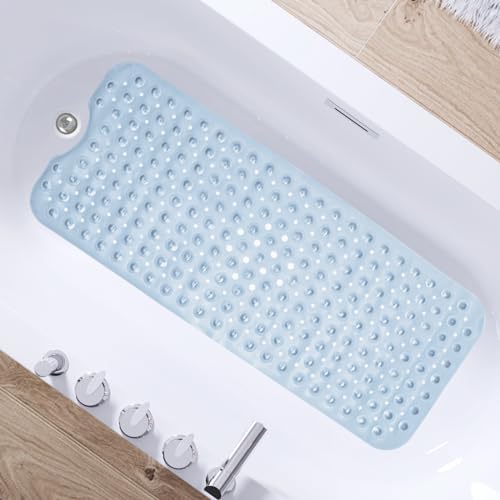 Carvmpin 40x16 Inch Non-Slip Bath Mat with Suction Cups and Drain Holes