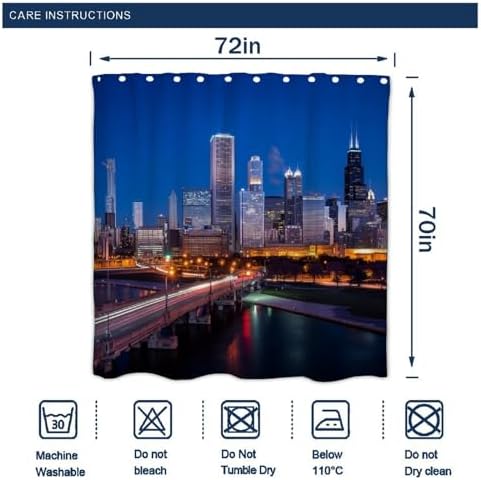OXJOIIS USA Chicago City Skyline Art Shower Curtain Set