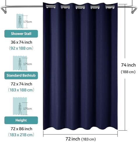 Vipfree No Hook Shower Curtain 72x74 Navy Blue