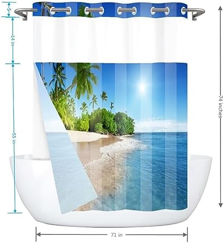 Mimihome No Hook Shower Curtain with Snap Liner Ocean Blue 71x74 Inches