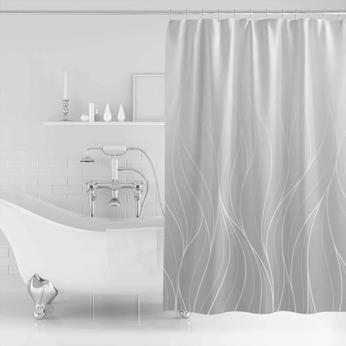 ZOE GARDEN Grey Striped Gradient Shower Curtain Set with Hooks 72x96