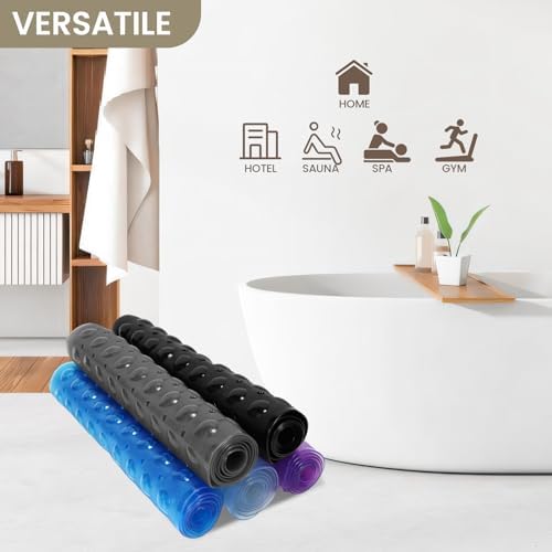 Carvmpin 40x16 Inch Non-Slip Bath Mat with Suction Cups and Drain Holes