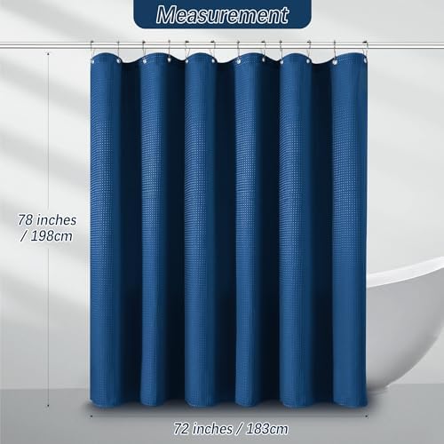 PANGSINNE Classic Blue Waffle Shower Curtain with 12 Hooks