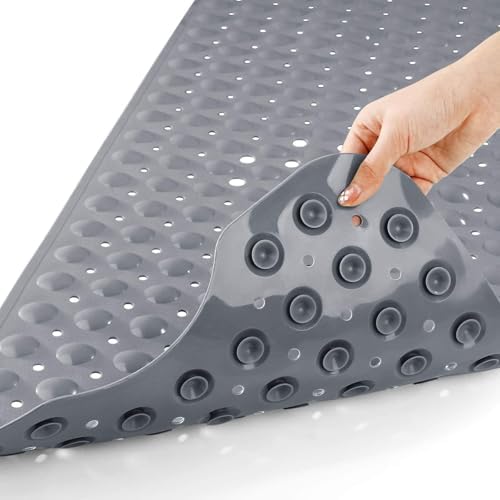 XKVUKXO Non-Slip Bath Mat with Suction Cups 394x157 Inch Grey