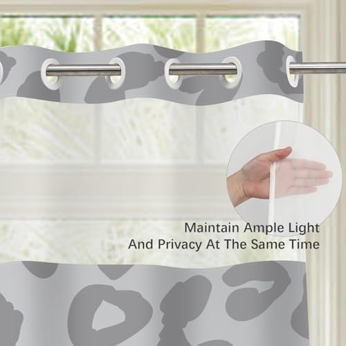 Cognitixx No Hook Shower Curtain Set Snow White and Leopard Grey Scale