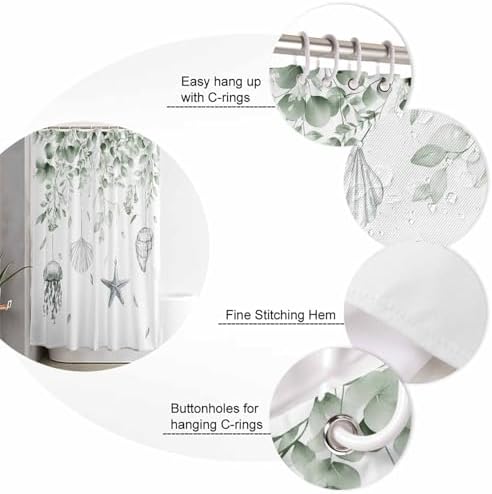 Coastal Eucalyptus Shower Curtain Set with Hooks
