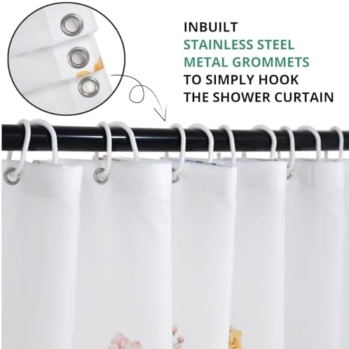 Floral Shower Curtain with Hooks and Waterproof Design
