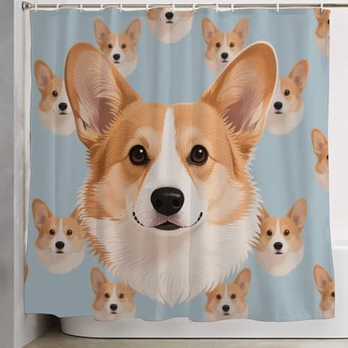 OXJOIIS Cute Funny Welsh Corgi Shower Curtain Set