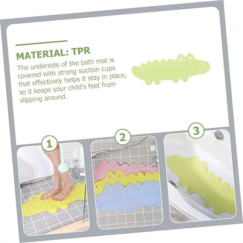 Non Slip Bathtub Mat with Suction Cups Green Cartoon Alligator Pattern