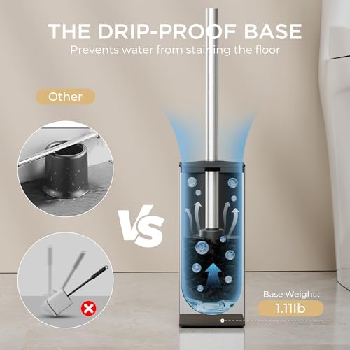 FORIOUS Toilet Brush and Holder Set with 2 Brush Heads