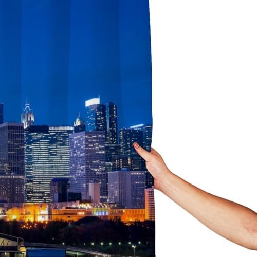 OXJOIIS Shower Curtain with 12 Hooks - Chicago City Skyline Night View Art