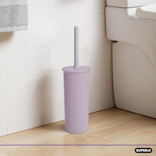 Superio Ribbed Toilet Brush with Holder Set Lilac Purple