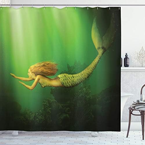 Ambesonne Mermaid Shower Curtain Set 69 x 75 Dark Green Ginger Green 1